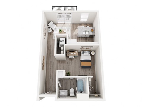 Floor plan for studio, 1 bath, 602 sqft